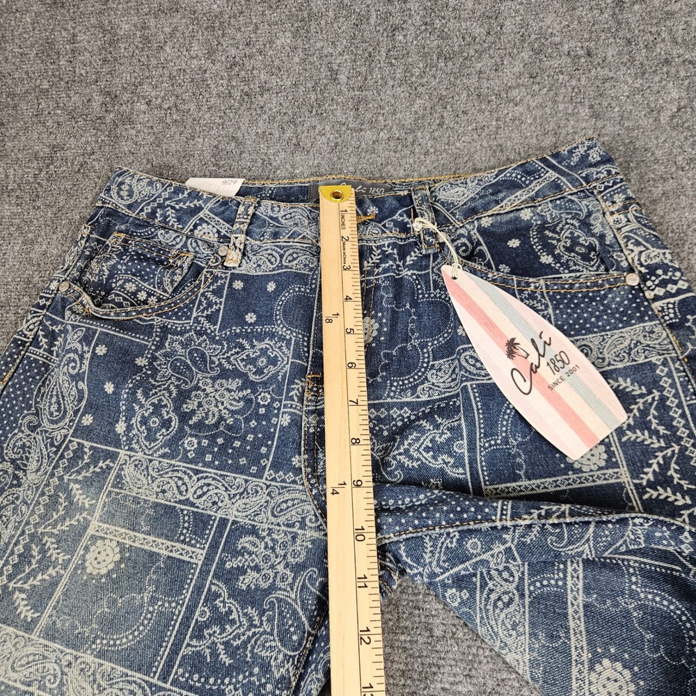 Cali 1850 Bandana Patchwork Wide Leg Jeans Blue White Paisley Print 9/29 NWT - Picture 11 of 14